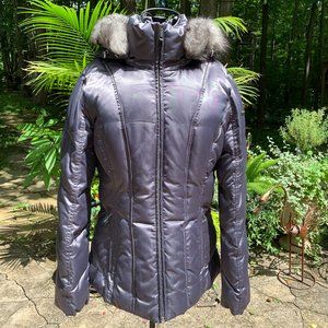 Calvin Klein Gunmetal Gray Hooded Duck-Down Winter Coat - Size Large